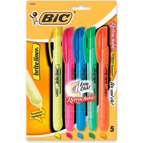 Bic Bic¬Æ Brite Liner Retractable Highlighter, Chisel Tip, Assorted Fluorescent Ink, 5/Set BLRP51AST